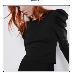 Zara Black Long Sleeve Top with Puff Detail